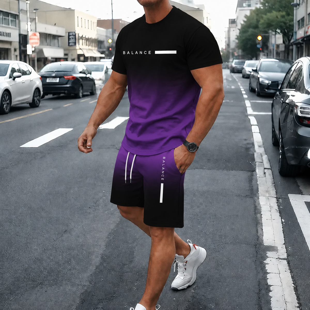 👕Men’s Gradient Short Sleeve Tracksuit 2-Piece Set