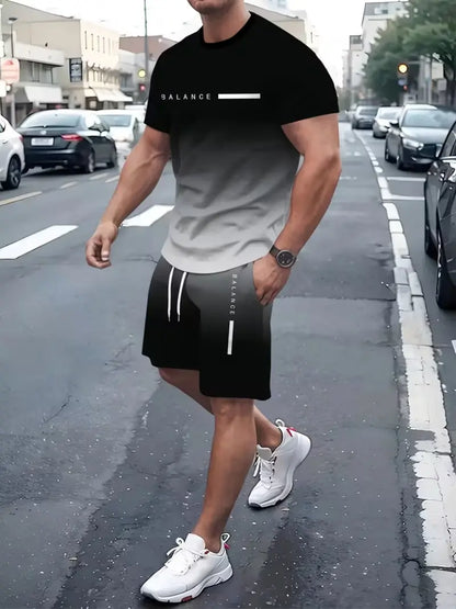 👕Men’s Gradient Short Sleeve Tracksuit 2-Piece Set