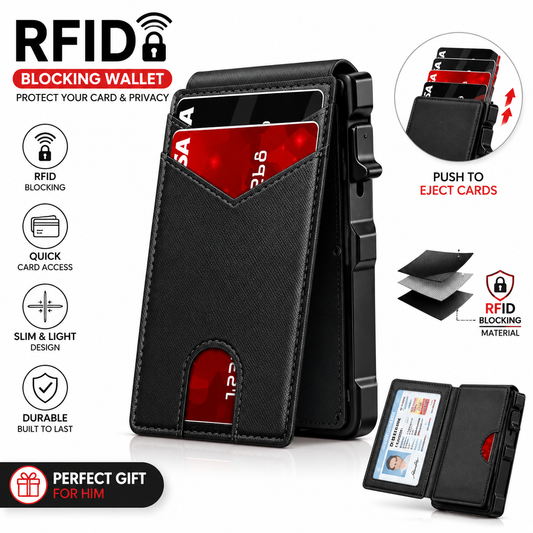 ⚡RFID Blocking Minimalist Pop-Up Wallet | One-Second Card Eject Design & Ultra Slim Pocket Wallet