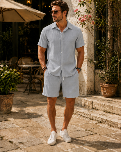 ☀️ Men's Textured Shirt & Shorts Set