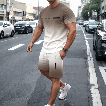 👕Men’s Gradient Short Sleeve Tracksuit 2-Piece Set