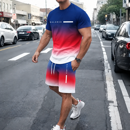 👕Men’s Gradient Short Sleeve Tracksuit 2-Piece Set