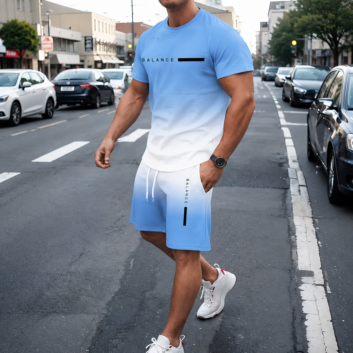 👕Men’s Gradient Short Sleeve Tracksuit 2-Piece Set