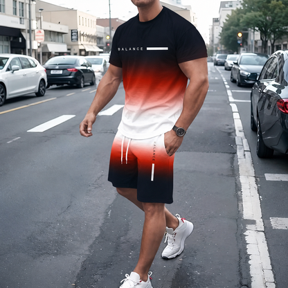 👕Men’s Gradient Short Sleeve Tracksuit 2-Piece Set