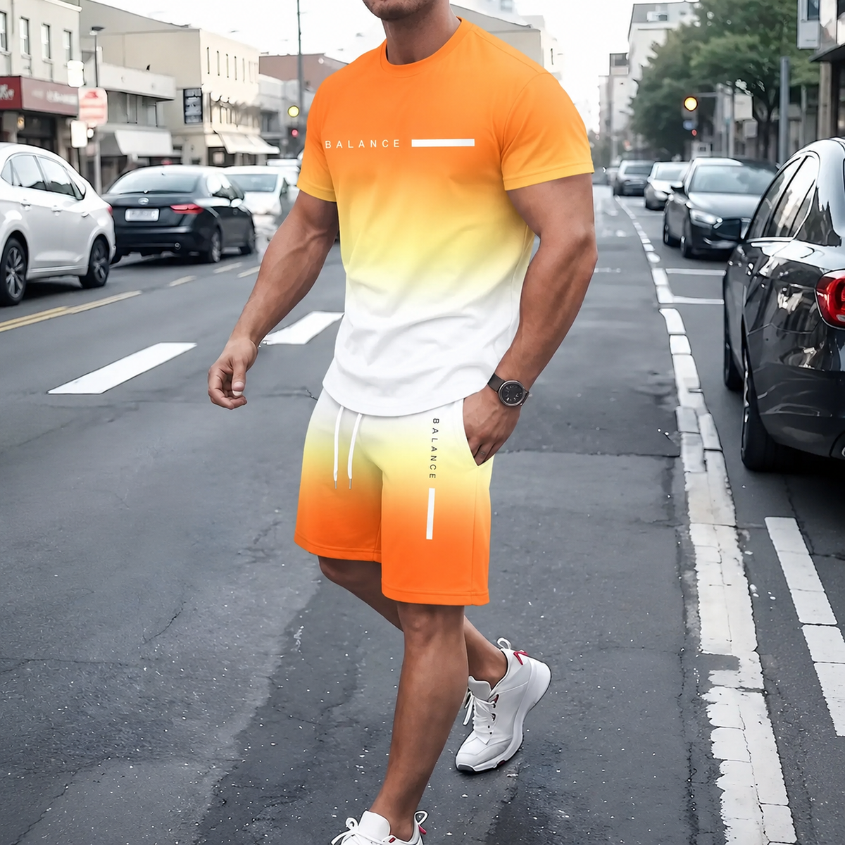 👕Men’s Gradient Short Sleeve Tracksuit 2-Piece Set