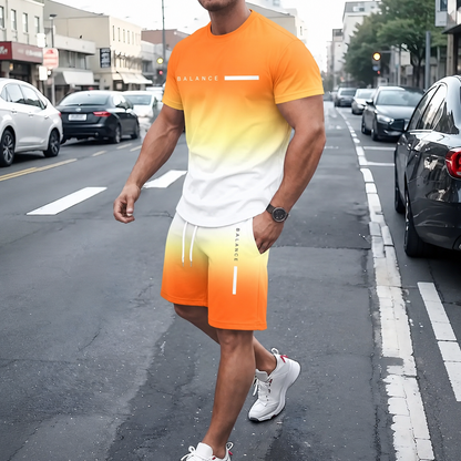 👕Men’s Gradient Short Sleeve Tracksuit 2-Piece Set
