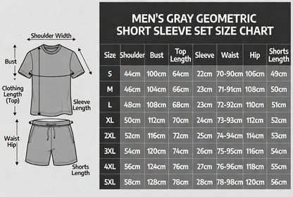 🩳Men's geometric print short-sleeved T-shirt paired with drawstring shorts two-piece set