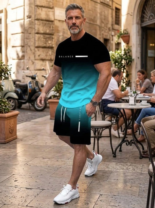 👕Men’s Gradient Short Sleeve Tracksuit 2-Piece Set