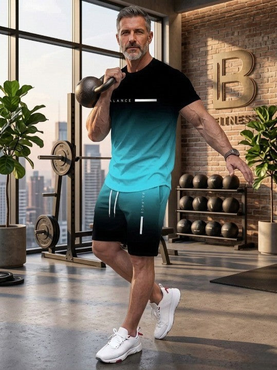👕Men’s Gradient Short Sleeve Tracksuit 2-Piece Set
