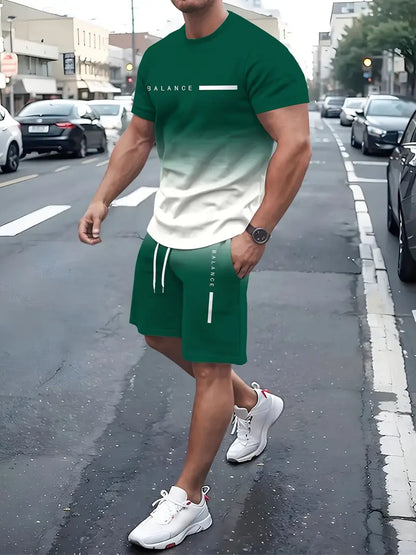 👕Men’s Gradient Short Sleeve Tracksuit 2-Piece Set