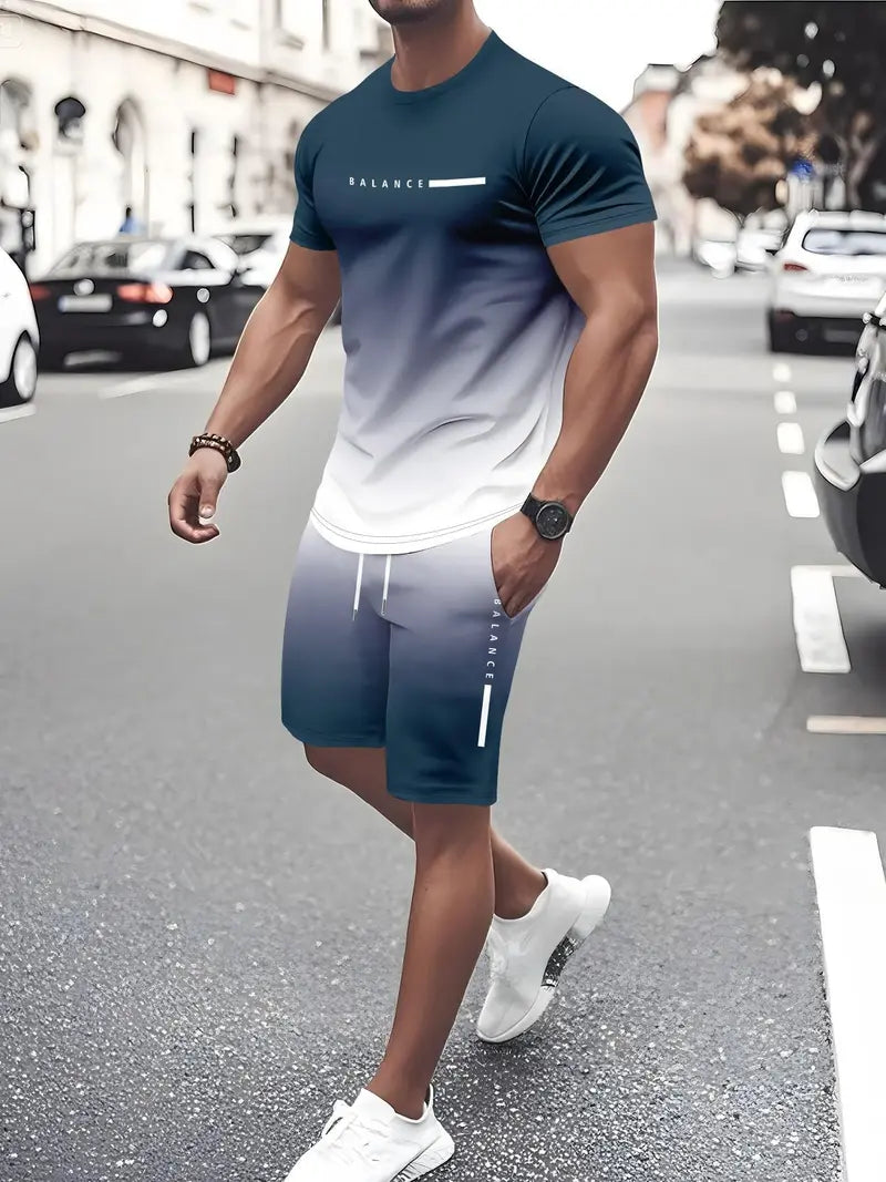 👕Men’s Gradient Short Sleeve Tracksuit 2-Piece Set