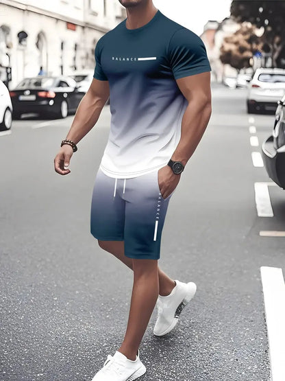 👕Men’s Gradient Short Sleeve Tracksuit 2-Piece Set