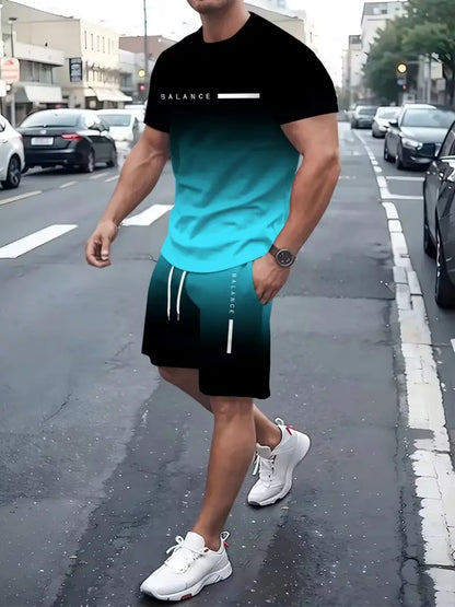 👕Men’s Gradient Short Sleeve Tracksuit 2-Piece Set